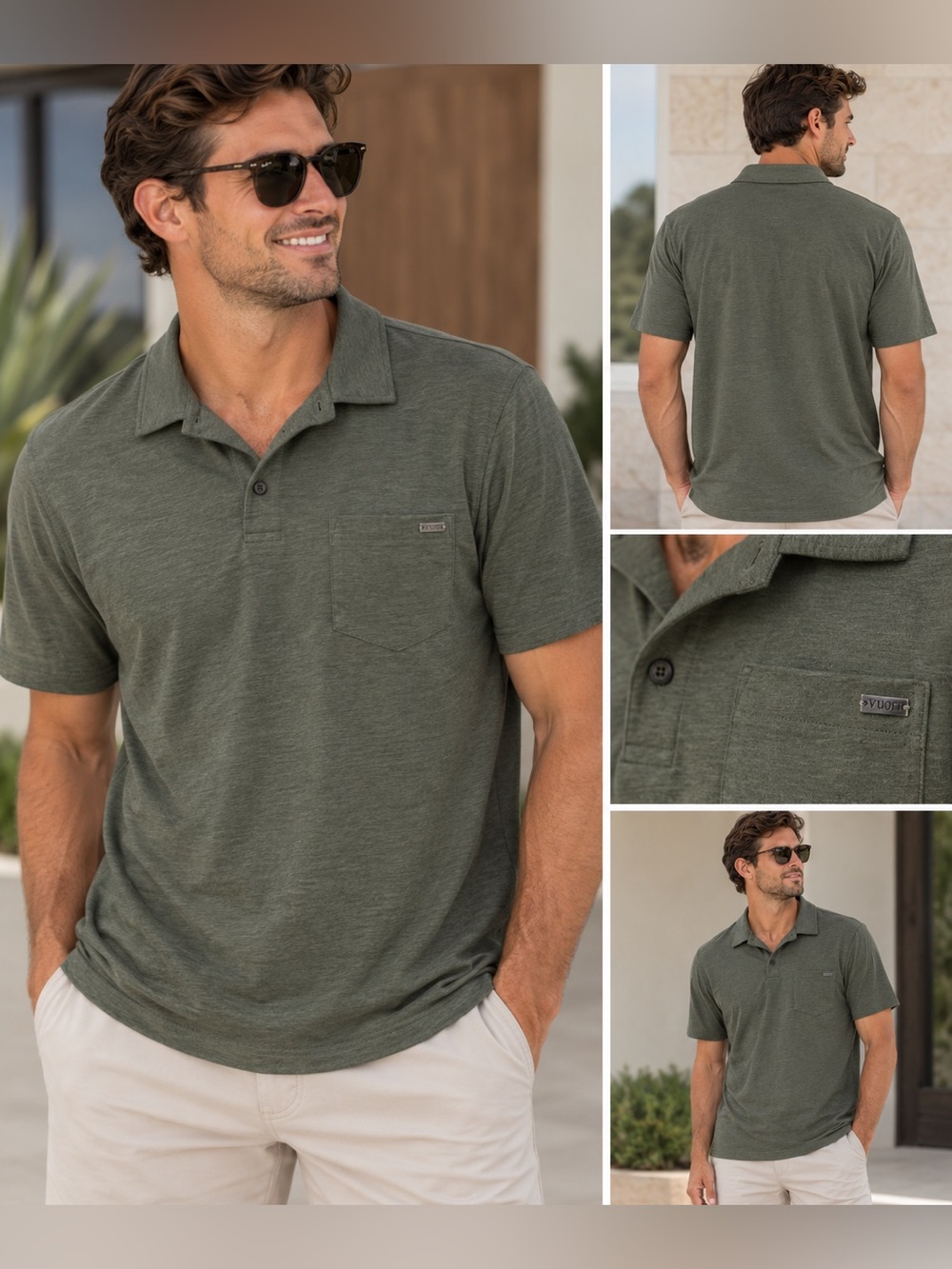 Vuori Performance Polo Shirt Heathered Olive Green Size Large